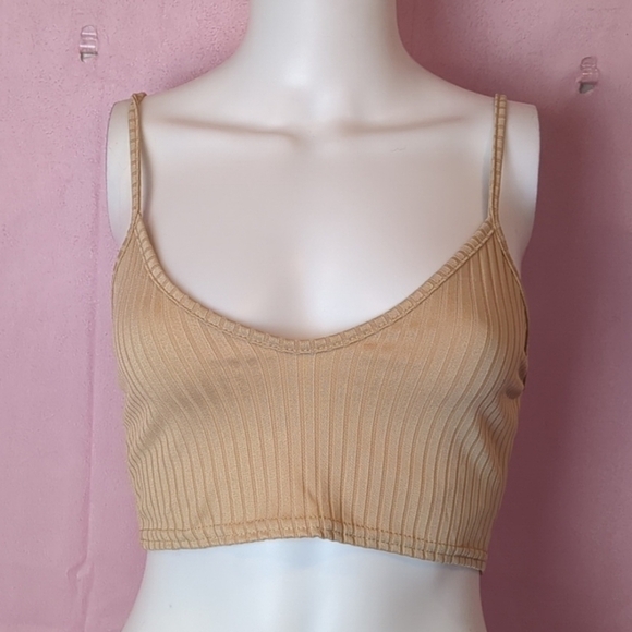 Nasty Gal To The Top Ribbed Strappy Crop Top in Sand size UK 8 - Picture 1 of 5